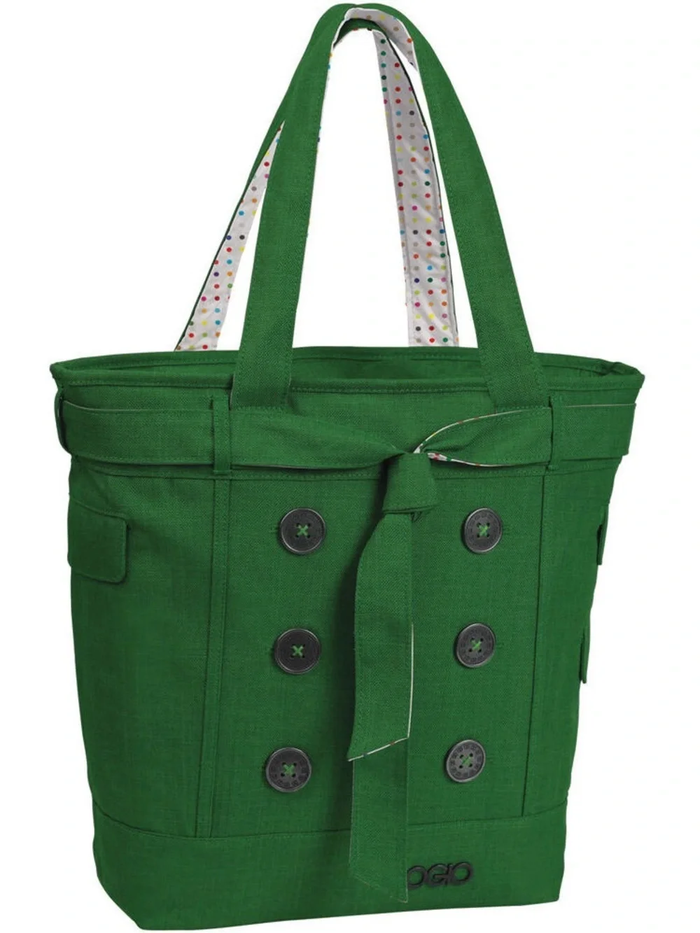 OGIO Green Canvas Tote with Button Front and Polka-Dot Lining